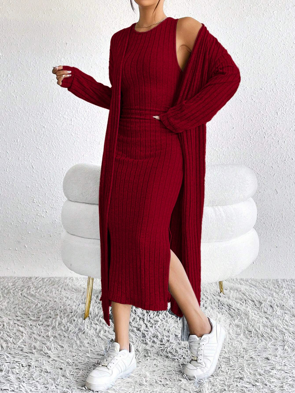 ZARA Lazy Simple Style Fall Winter Dress and Coat 2-Piece Set